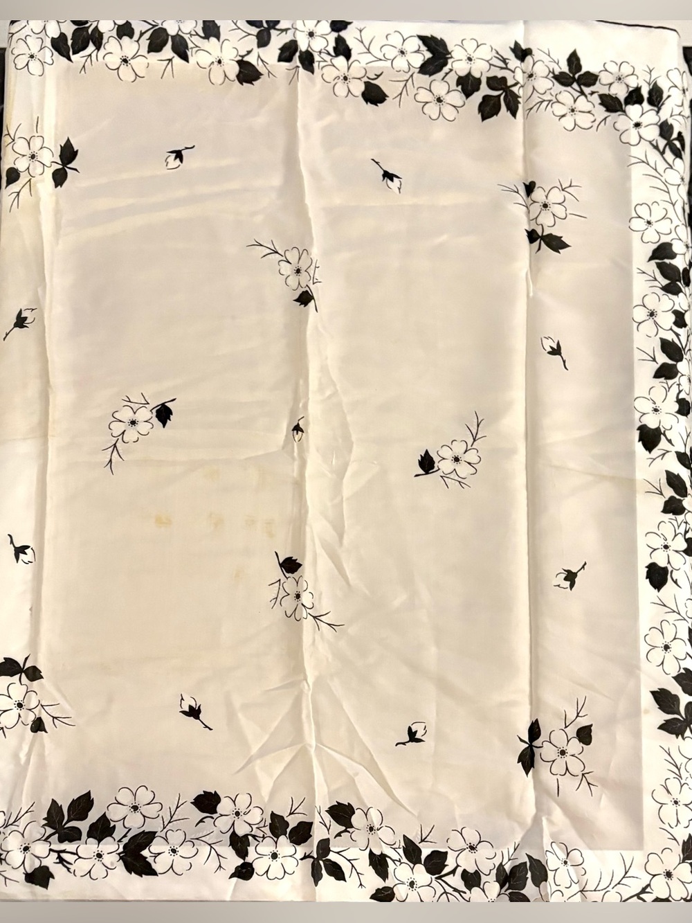 Beautiful Vintage Black and White Floral Print Scarf